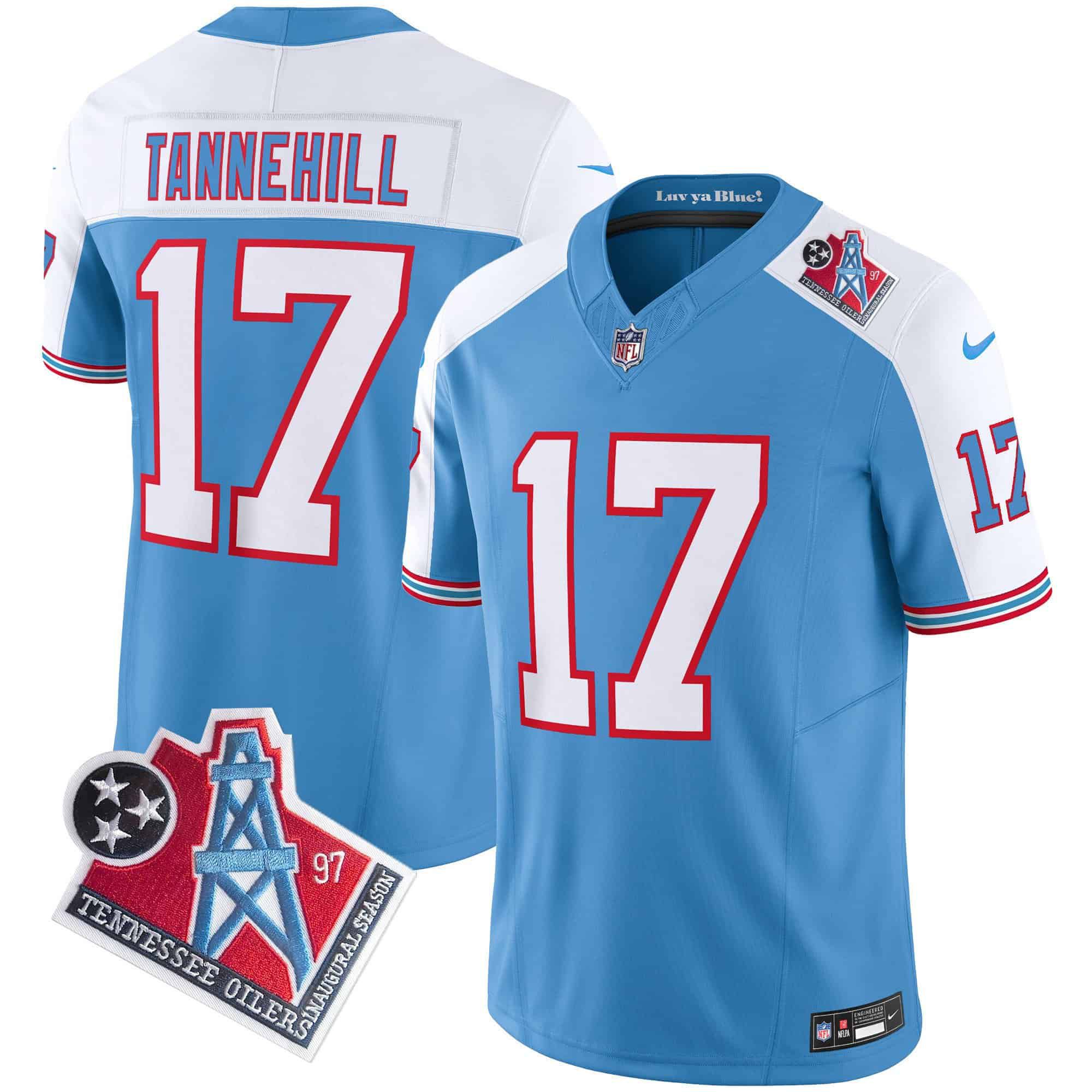 Men Tennessee Titans #17 Tannehill Light Blue 1997 Throwback 2024 Nike Limited Vapor NFL Jersey style 1